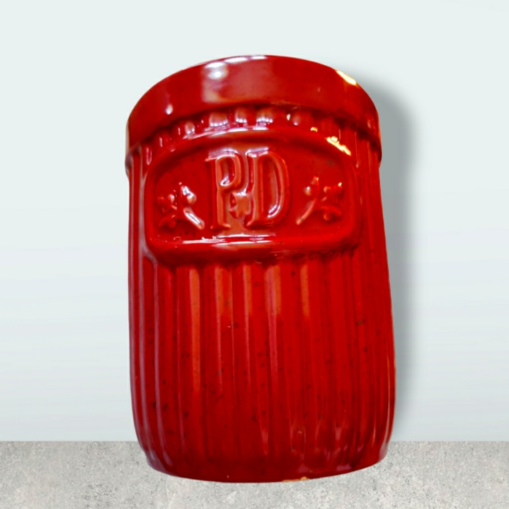 Paula Deen Burgundy/Dark Red Speckled Ceramic Crock Utensil Holder